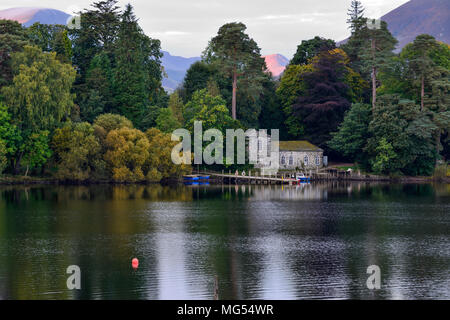 Derwent Derwent Insel Haus auf der Insel in der Nähe von Keswick auf Derwent Water im Nationalpark Lake District in Cumbria, England Stockfoto