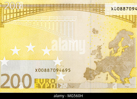 Rückseite von 200 Euro - Makro fragment Banknote. Hochauflösendes Foto. Stockfoto