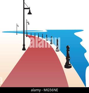 Seaside Promenade Vector Illustration Stock Vektor