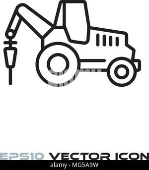 Industrieller Traktor mit Bohrer flache Linie Symbol Vektor Stock Vektor