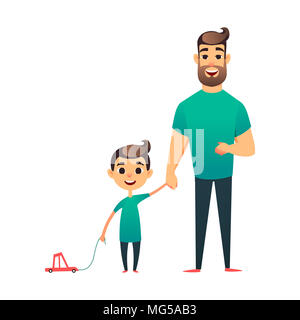 Cartoon Vater und Sohn. Mann und der Junge. Glückliche Familie. Gerne Vater s Tag Grußkarte Stockfoto
