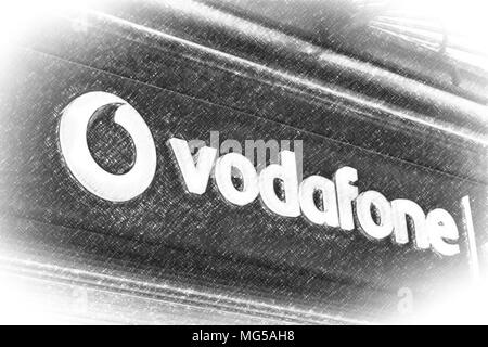 RAVENNA, Italien - 15. FEBRUAR 2018: VODAFONE Logo. Der italienische Finanzminister guard prüft die Zentrale von Vodafone für Arrangements gegen competitio Stockfoto