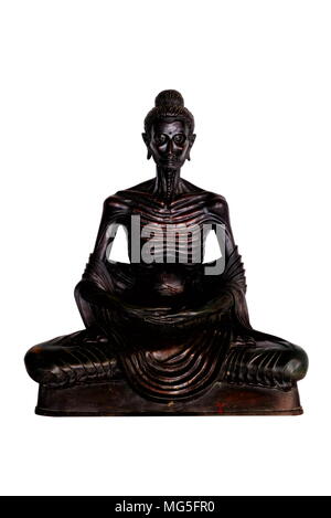 Alten schwarzen Buddha Bild isoliert auf weißem Hintergrund. Stockfoto