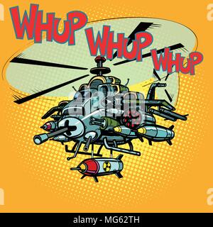 Angriff militärische Hubschrauber mit Raketen. Comic cartoon Pop Art retro Illustration Vektor kitsch Zeichnung Stock Vektor