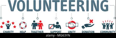 Banner Freiwillige Freiwillige ehrenamtliche Hilfe Assisstant Vector Illustration Konzept Stock Vektor