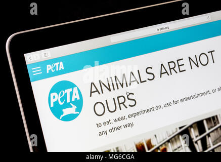 PETA (Menschen für die ethische Behandlung von Tieren) Website auf einem Laptop. Stockfoto