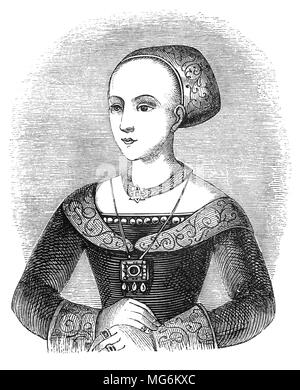 Ein Porträt von Elizabeth Woodville (1437-1492), Königin von England als die Ehefrau von König Edward IV. von 1464 bis zu seinem Tod im Jahre 1483. Ihre zweite Ehe - zu Edward IV - war ein Grund célèbre der Tag, dank großer Elizabeth's Schönheit und Mangel an großen Ländereien. Edward war der erste König von England seit der Normannischen Eroberung eines seiner Themen und Elizabeth war das erste solche Consort gekrönte Königin zu heiraten. Stockfoto