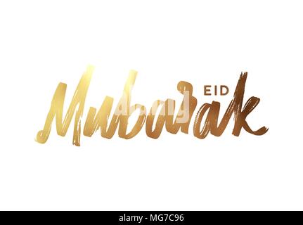 Eid Mubarak. Text golden handgeschriebenen Kalligraphie. Schrift auf weißem Hintergrund Stock Vektor