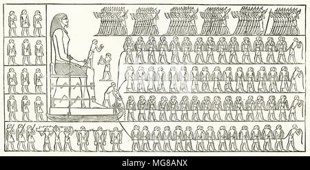 Der Gravur des Teams der Arbeitnehmer oder Slaves schalten eine gigantische Statue oder colossus im alten Ägypten. Von einem ursprünglichen Gravur in der Ausgabe 1895 der Götzen in den Felsen, von Samuel Kinns Stockfoto