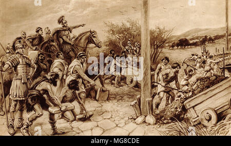 Römische Soldaten die Einheimischen eine Straße in der römischen Britannien zu errichten. Von einem ursprünglichen Gemälde von Paul Hardy. Stockfoto