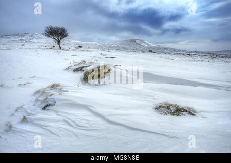 Schnee auf Dartmoor, Großbritannien Stockfoto