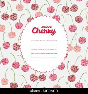 Textrahmen. Wiederkehrende Kulisse mit Zerkratzt Kirschen. Sommer Ernte Hintergrund. Endlose cherry Textur. Dessert Textur. Berry Vorlage. Kann eingesetzt werden Stock Vektor