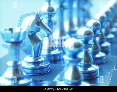 Schachfiguren an Bord. Stockfoto