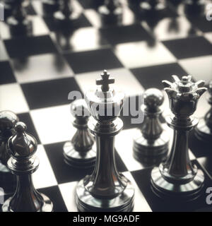 Schachfiguren an Bord. Stockfoto