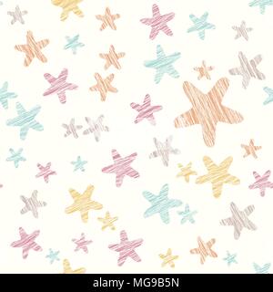 Grunge star Hintergrund. Nahtlose Muster. Bunte party Textur. Satz von hellen Zerkratzt Sterne. Endlos. Isoliert. Für Tapeten, Muster fil Stock Vektor
