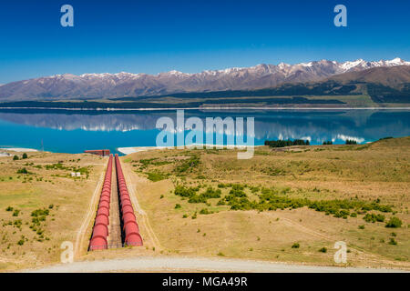 Tekapo Canal Einlaß am Lake Pukaki, Ben Ohau, Canterbury, Südinsel, Neuseeland Stockfoto