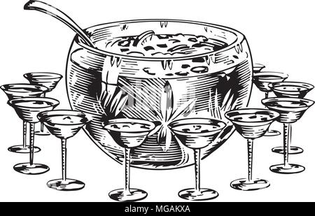 Punch Bowl 1 - Retro Clipart Illustration Stock Vektor