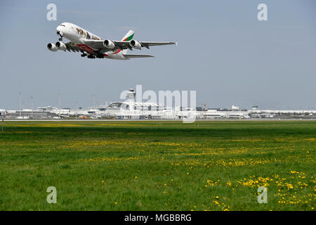 Emirate, Vereinigte für Tiere, A380-800, A380, Sonderausgabe,, Flugzeuge, Flugzeug, Flugzeug, Flughafen München, München, Deutschland, Stockfoto