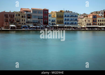 Blick auf den Hafen von Chania auf der Insel Kreta Stockfoto