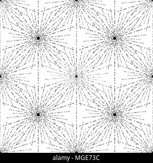 Sunshine rays seamless pattern in vintage style. Sunburst linear drawing texture. Continuous background with retro stylized symbols of sun. Sunlight o Stock Vektor