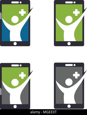 App Symbol für Gesundheit, Gesundheit menschliche Figur auf dem Smartphone logo Vektor, online Gesundheit app Symbol Stock Vektor