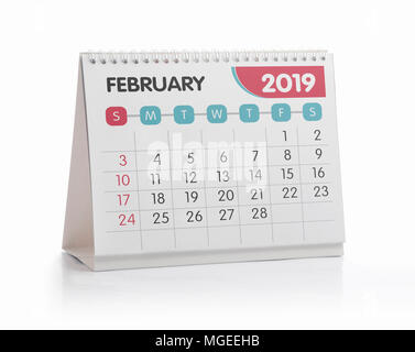 Februar weiß Office Kalender 2019 isoliert auf weißem Stockfoto