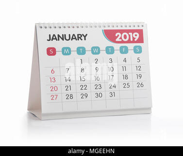 Januar weiß Office Kalender 2019 isoliert auf weißem Stockfoto