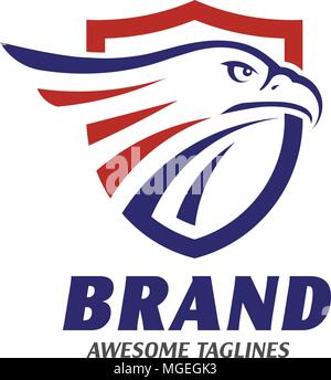 Adler Köpfe mit Schilden logo, kreative Falcon Kopf Schriftzug mit Schild, Eagle head Abbildung Stock Vektor