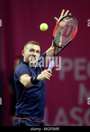 Großbritanniens Dan Evans während des Tages eine der ATP Challenger Tour Event am Scotstoun Tennis Centre, Glasgow Stockfoto