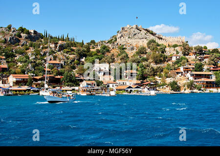 Ansicht des antiken Simena Burg in Kalekoy demre Antalya vom Meer Stockfoto