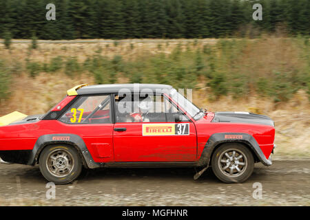 Kielder Forest, Northumberland, Großbritannien, 28. April 2018. Rallye Fahrer konkurrieren in der Pirelli internationale Rallye und der zweiten Runde der Prestone World Rally Championship. (Spezielle Phase 1 - Pundershaw 1). Andrew Cheal/Alamy leben Nachrichten Stockfoto