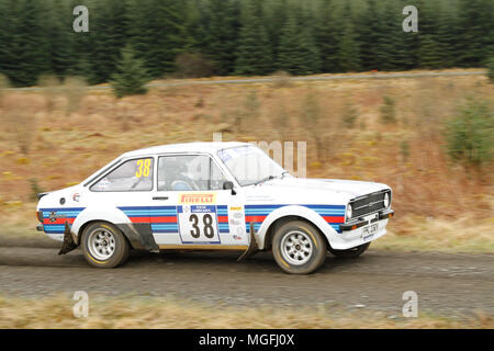 Kielder Forest, Northumberland, Großbritannien, 28. April 2018. Rallye Fahrer konkurrieren in der Pirelli internationale Rallye und der FUCHS Schmiermittel MSA British historischen Rally Championship. (Spezielle Phase 1 - Pundershaw 1). Andrew Cheal/Alamy leben Nachrichten Stockfoto