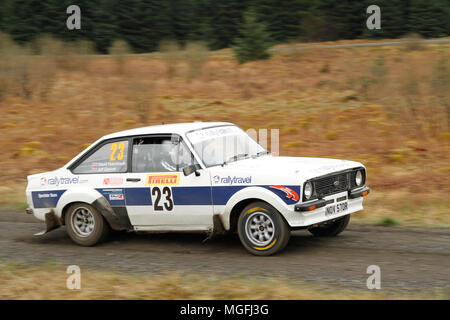 Kielder Forest, Northumberland, Großbritannien, 28. April 2018. Rallye Fahrer konkurrieren in der Pirelli internationale Rallye und der FUCHS Schmiermittel MSA British historischen Rally Championship. (Spezielle Phase 1 - Pundershaw 1). Andrew Cheal/Alamy leben Nachrichten Stockfoto