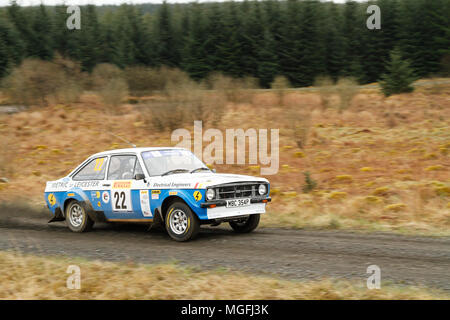 Kielder Forest, Northumberland, Großbritannien, 28. April 2018. Rallye Fahrer konkurrieren in der Pirelli internationale Rallye und der FUCHS Schmiermittel MSA British historischen Rally Championship. (Spezielle Phase 1 - Pundershaw 1). Andrew Cheal/Alamy leben Nachrichten Stockfoto