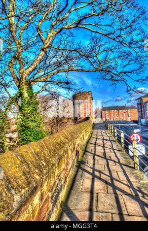 Stadt Chester, England. Künstlerische Ansicht von Pemberton's Tower (ehemals Goblin Turm) auf der Chester Stadtmauer. Stockfoto