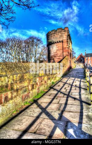 Stadt Chester, England. Künstlerische Ansicht von Pemberton's Tower (ehemals Goblin Turm) auf der Chester Stadtmauer. Stockfoto