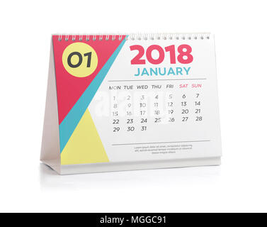 Januar weiß Office Kalender 2018 isoliert auf weißem Stockfoto