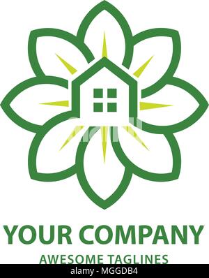 Kreativ immobilien haus Symbol logo mit Green leaf Design. Immobilien Logo Design. Stock Vektor