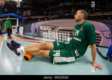 Madrid, Spanien. 27 Apr, 2018. Matt Lojeski während Real Madrid Sieg über Panathinaikos Athen (89 - 82) Turkish Airlines Euroleague Endspiel Serie (Spiel 4) feierte am Wizink Zentrum in Madrid (Spanien). 27. April 2018. Credit: Juan Carlos García Mate/Pacific Press/Alamy leben Nachrichten Stockfoto