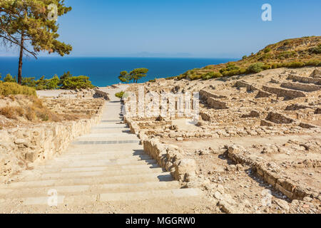 Treppe der Hauptstraße in Stadt Kamiros (Insel Rhodos, Griechenland) Stockfoto