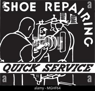 Schuh Reparatur 2 - Retro Ad Kunst Banner Stock Vektor