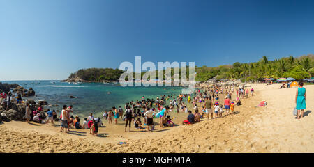 Puerto Escondido, Oaxaca, Mexiko, Südamerika: [Playa Carrizalillo, crowdwed natürlichen Strand, touristische Destination]. Stockfoto