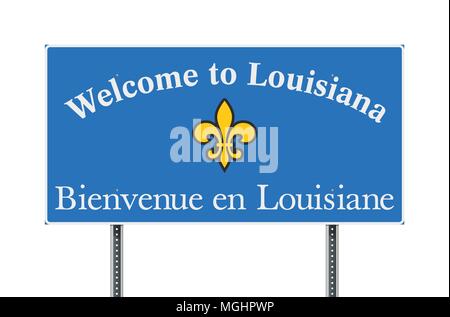 Vector Illustration der Willkommen in Louisiana Schild mit der französischen Übersetzung Stock Vektor