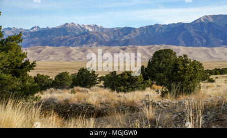 Great Sand Dunes National Park; Colorado; USA; frühe Frühling Morgen. Es gibt ein Reh im Foto - haben Sie ihn sehen? Stockfoto