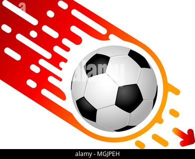 Fußball auf weißem Hintergrund fliegt schnell nach unten. Te Stock Vektor