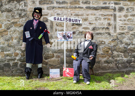 Salisbury gift Nerv agent chemische Waffe Angriff auf Sergej und Julia skripal an der Vogelscheuche Festival in Wray, Lancaster, Großbritannien dargestellt. Stockfoto