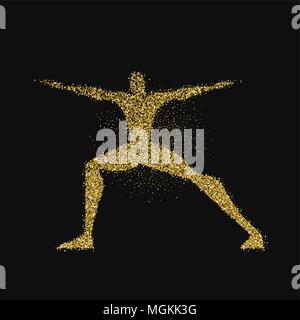 Yoga pose Silhouette aus gold Glitter Staub auf schwarzen Hintergrund. Goldene Farbe mann Meditation ausüben. EPS 10 Vektor. Stock Vektor