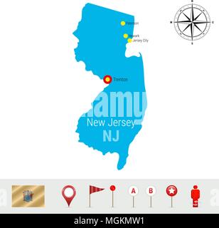 New Jersey Vektorkarte isoliert auf weißem Hintergrund. Detaillierte Silhouette von New Jersey State. Offizielle Flagge von New Jersey Stock Vektor