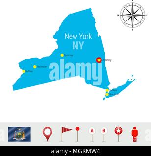 New York Vektorkarte isoliert auf weißem Hintergrund. High Ausführliche Silhouette des Staates New York. Offizielle Flagge von New York Stock Vektor