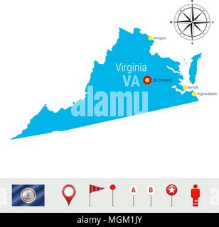 Virginia Vektorkarte isoliert auf weißem Hintergrund. High Ausführliche Silhouette der Virginia State. Offizielle Flagge von Virginia Stock Vektor